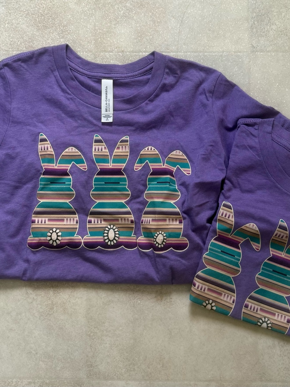 Bella Canvas Purple Kids Tee with Striped Bunny Trio Graphic- COMES WITH TWO!
